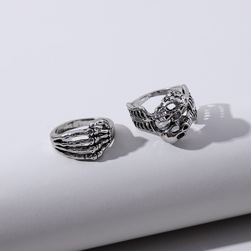 

2pcs Guys Skull Design Ring, Silver