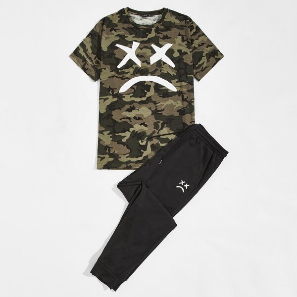 

Men Cartoon Graphic Camo Top & Sweatpants Set, Multicolor