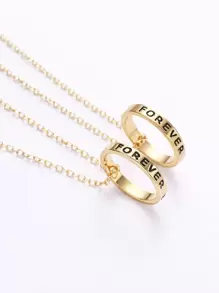 2 piezas collar con redondo grabado con letra - Amarillo Oro - Ver 10