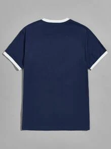 Manfinity VCAY Hombres Camiseta ringer algodón con estampado de letra - Azul Marino - Ver 2