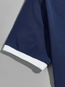 Manfinity VCAY Hombres Camiseta ringer algodón con estampado de letra - Azul Marino - Ver 3