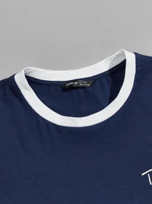 Manfinity VCAY Hombres Camiseta ringer algodón con estampado de letra - Azul Marino - Ver 4