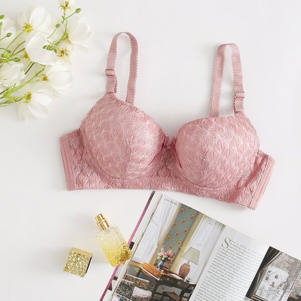 

Floral Lace Underwire Bra, Pink