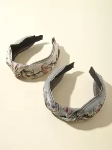 2pcs/Set Embroidered Wide Knot Headband With Leaf & Flower Designs Boho,Hairband,Hair Hoop,Hair Accessories Headbands Head Accessories - Multicolor - View 2