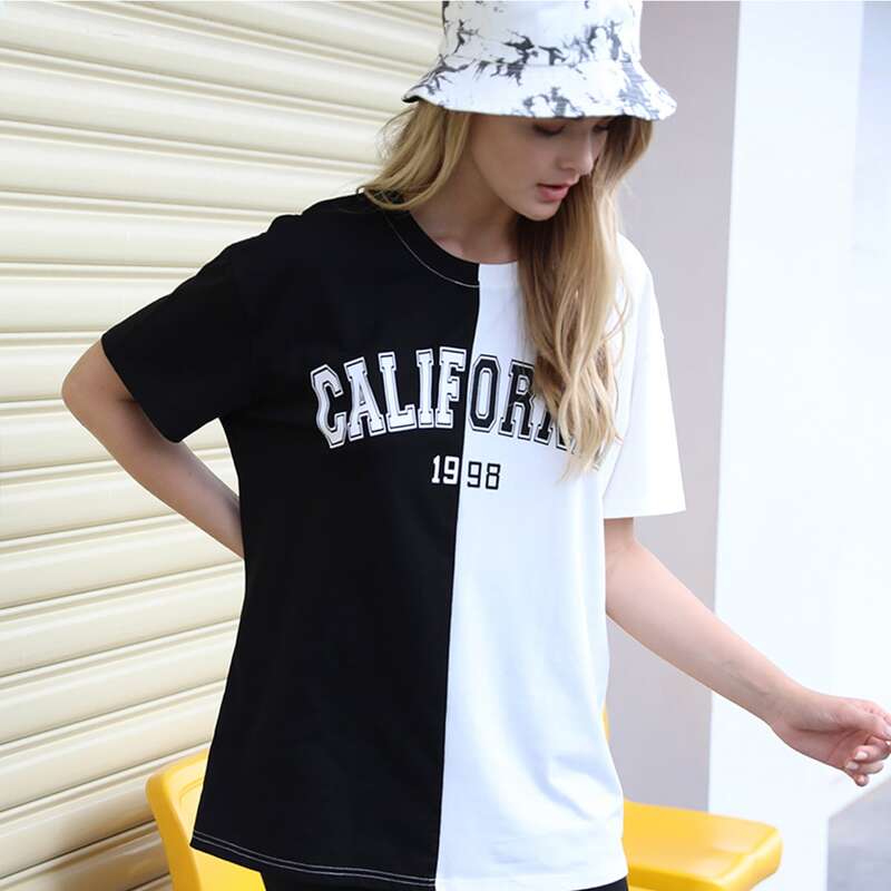 

Letter Graphic Colorblock Oversized Tee, Black and white