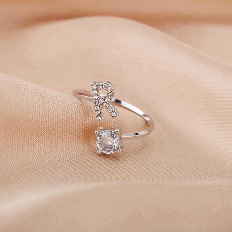 

Rhinestone Letter Decor Ring, Silver