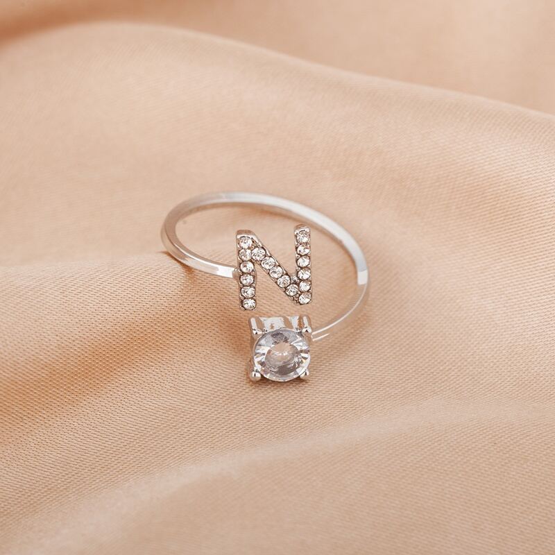 

Rhinestone Letter Decor Ring, Silver