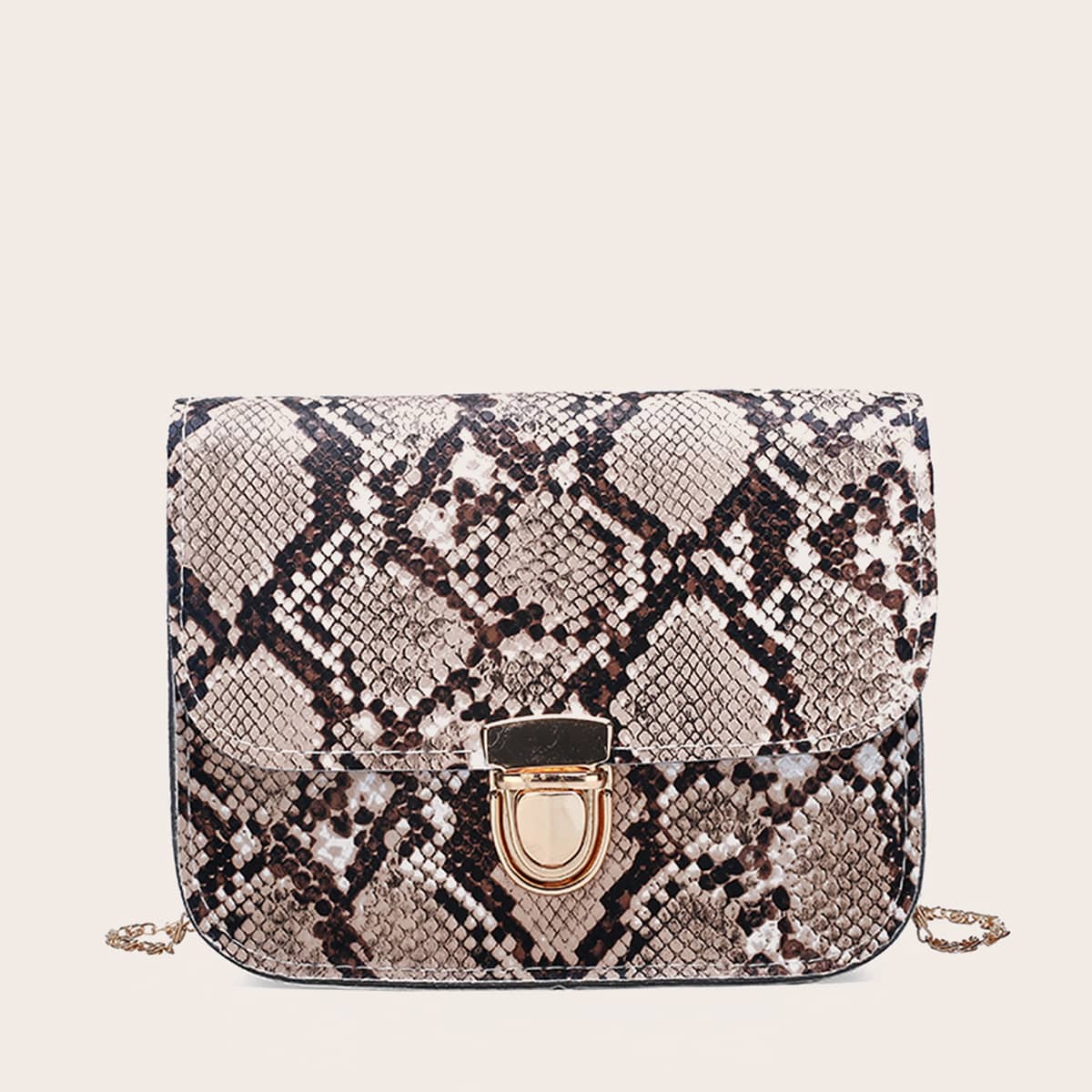 

Snakeskin Chain Bag, Brown