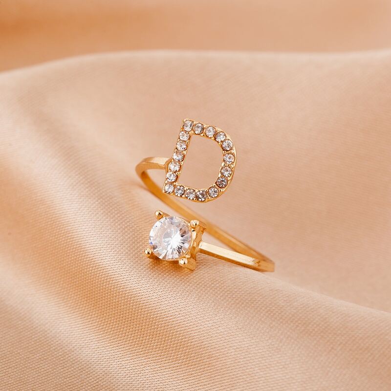 

Rhinestone Letter Decor Ring, Gold