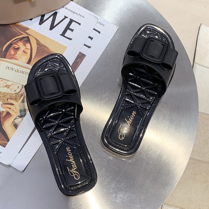 

Bow Wide Fit Slide Sandals, Black