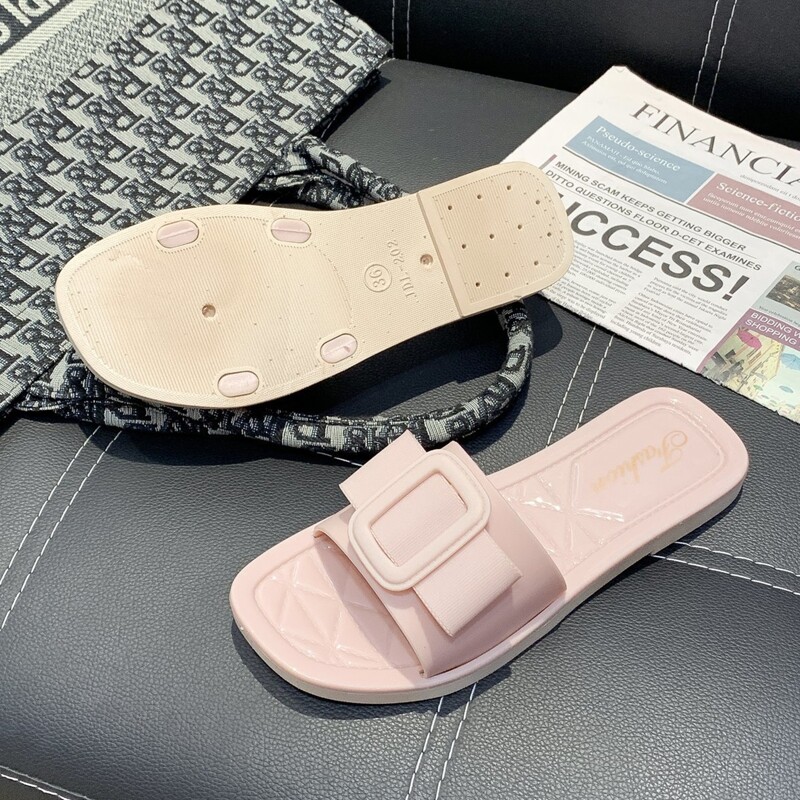 

Bow Wide Fit Slide Sandals, Pastel baby pink