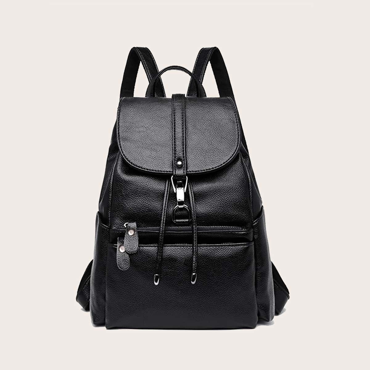 

Minimalist Drawstring Flap Backpack, Black