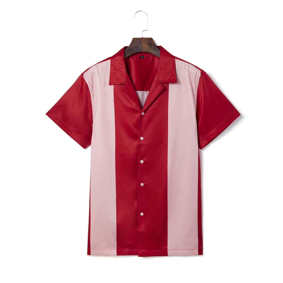 

Men Satin Lapel Collar Spliced Shirt, Red