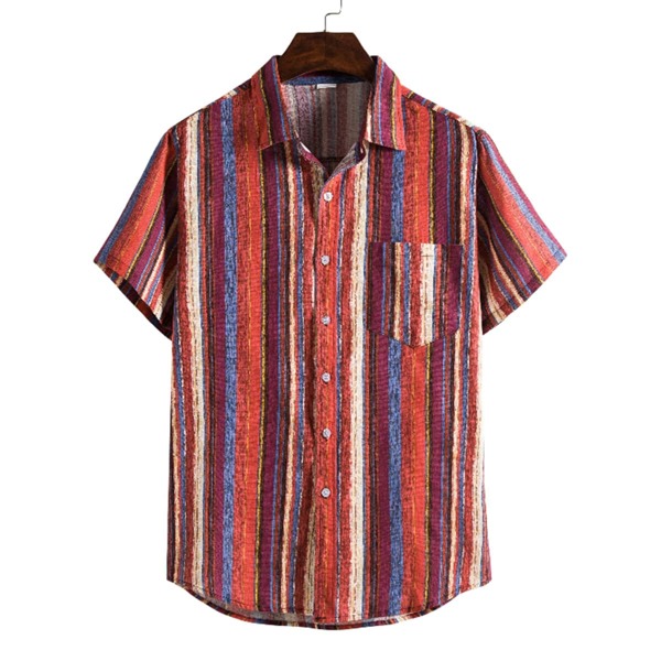

Men Button Front Striped Print Shirt, Multicolor