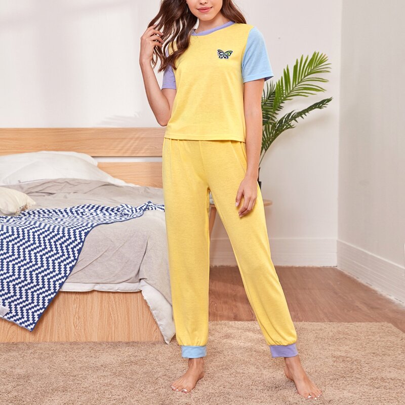 

Colorblock Butterfly Patched PJ Set, Yellow