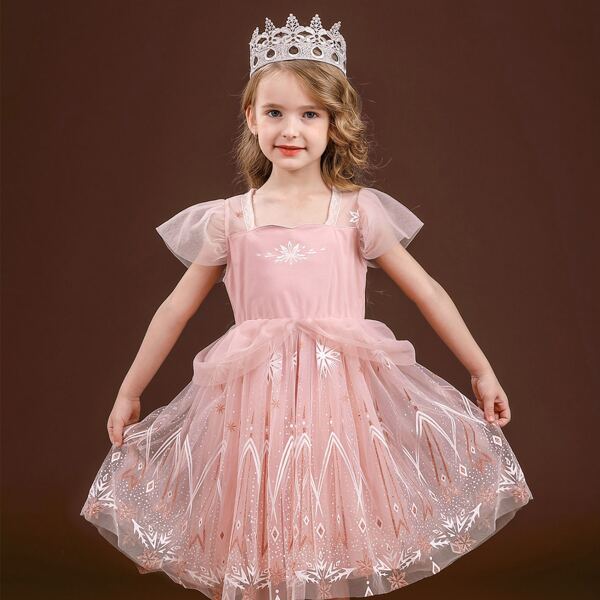 

Toddler Girls Graphic Print Keyhole Back Party Dress, Baby pink