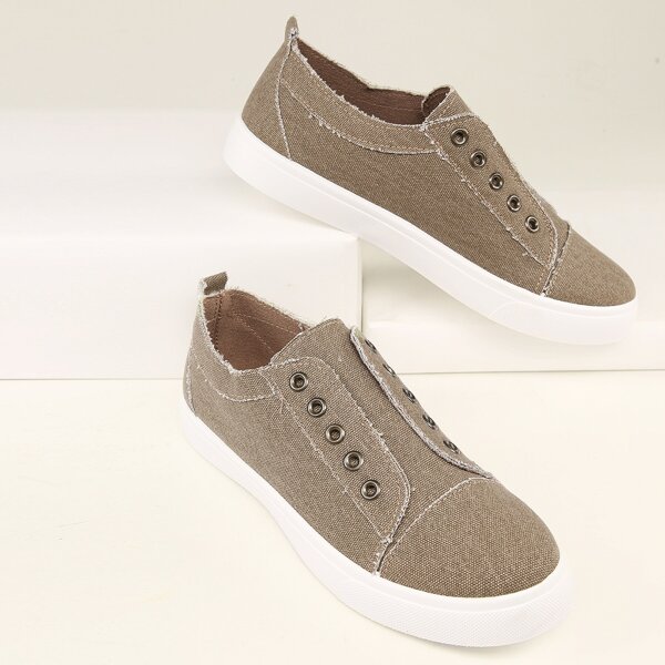 

Grommet Detailing Fringed Slip-On Sneakers, Mocha brown