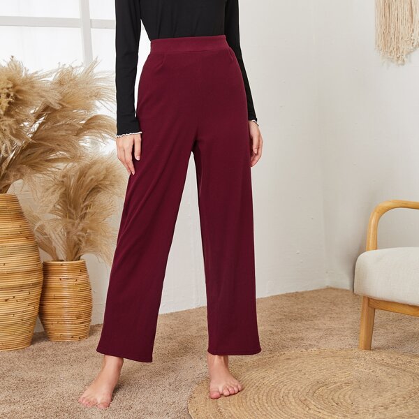 

High Waist Straight Leg Pants, Maroon