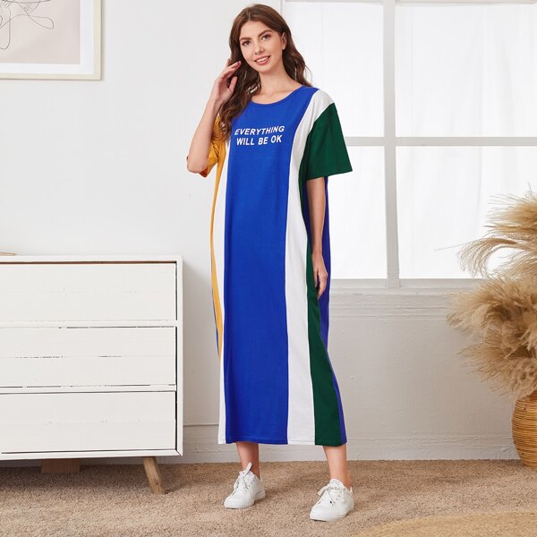 

Slogan Graphic Colorblock Tee Dress, Royal blue