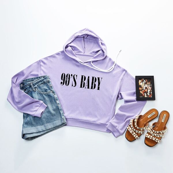 

Plus Letter Graphic Drawstring Hoodie, Lilac purple