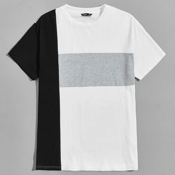 

Men Heather Gray Panel Colorblock Tee, White