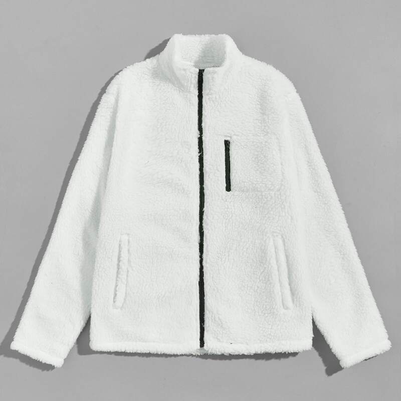 

Guys Mock Neck Pocket Detail Teddy Jacket, White