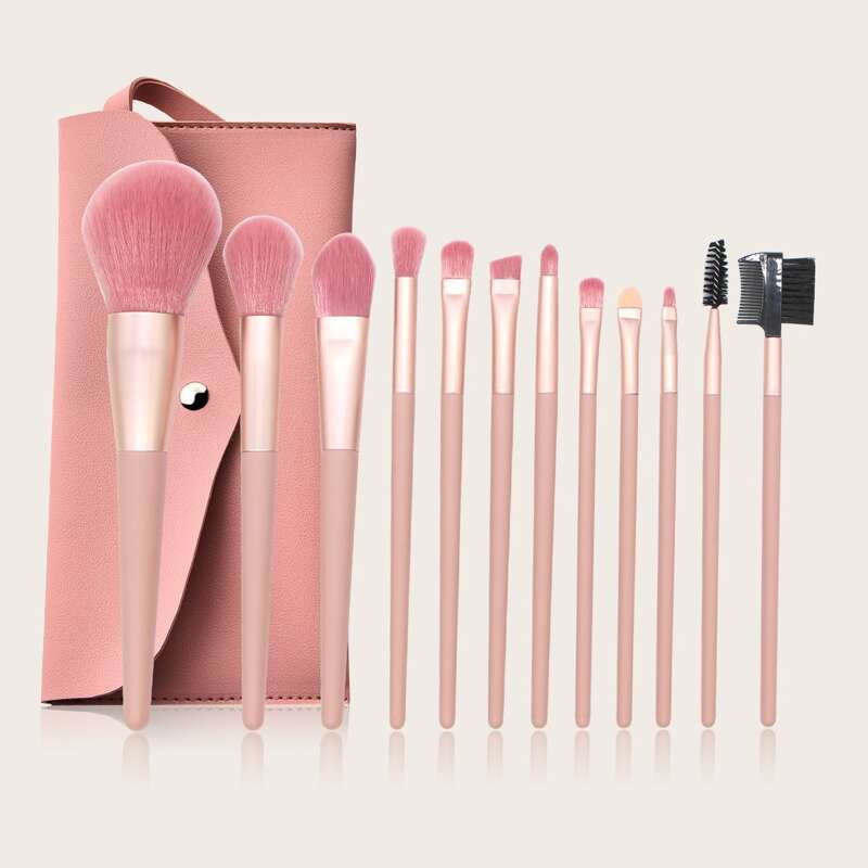 

12pcs Makeup Brush With Storage Bag, Pink