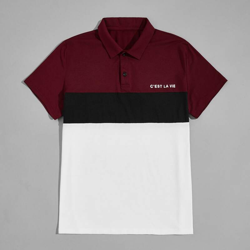 

Men Color Block Slogan Graphic Polo Shirt, Multicolor