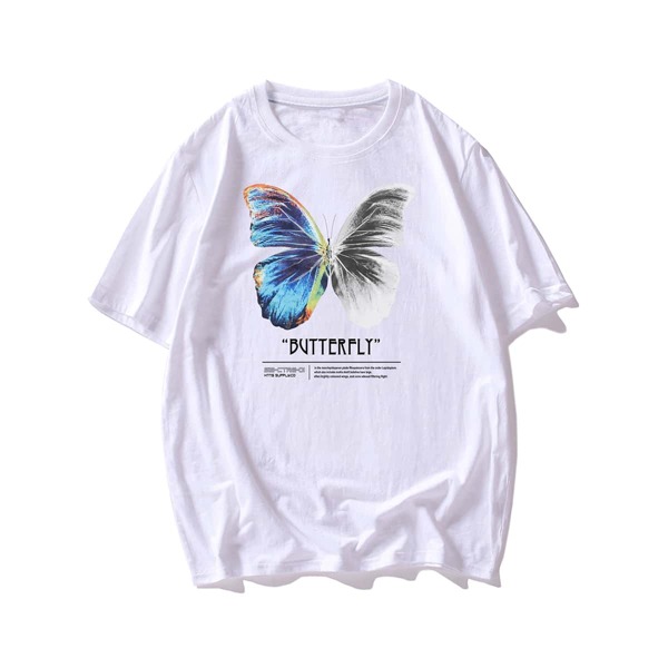 

Men Letter & Butterfly Print Tee, White