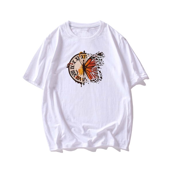 

Men Clock & Butterfly Print Tee, White