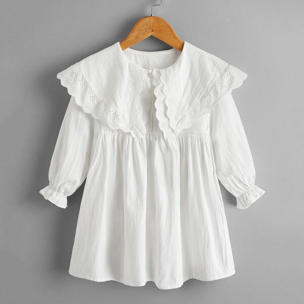 

Toddler Girls Sailor Collar Flounce Sleeve Smock Dress, White