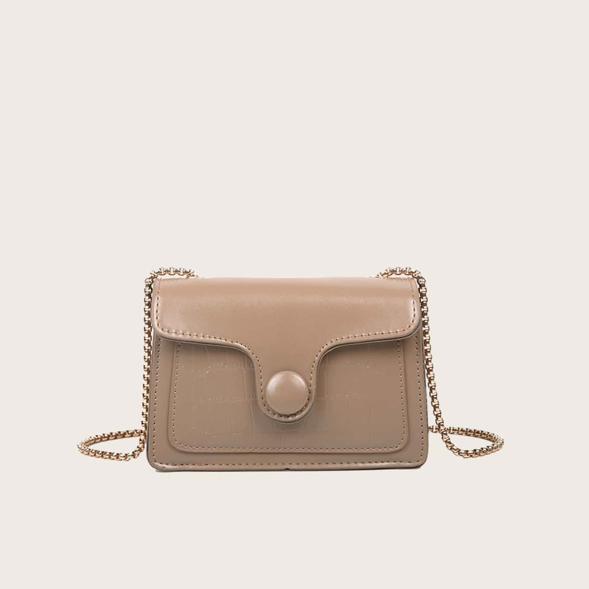 

Croc Embossed Chain Crossbody Bag, Khaki
