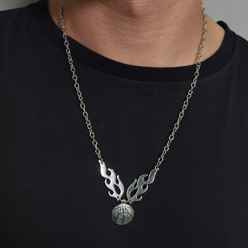 

Guys Basketball Pendant Necklace, Silver