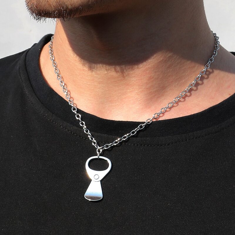 

Guys Pull Ring Pendant Necklace, Silver