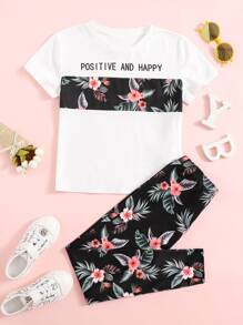 SHEIN Bộ hai mảnh Gái Hoa Đen và trắng Giải trí - Đen và trắng - Xem 1