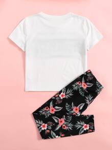 SHEIN Bộ hai mảnh Gái Hoa Đen và trắng Giải trí - Đen và trắng - Xem 2