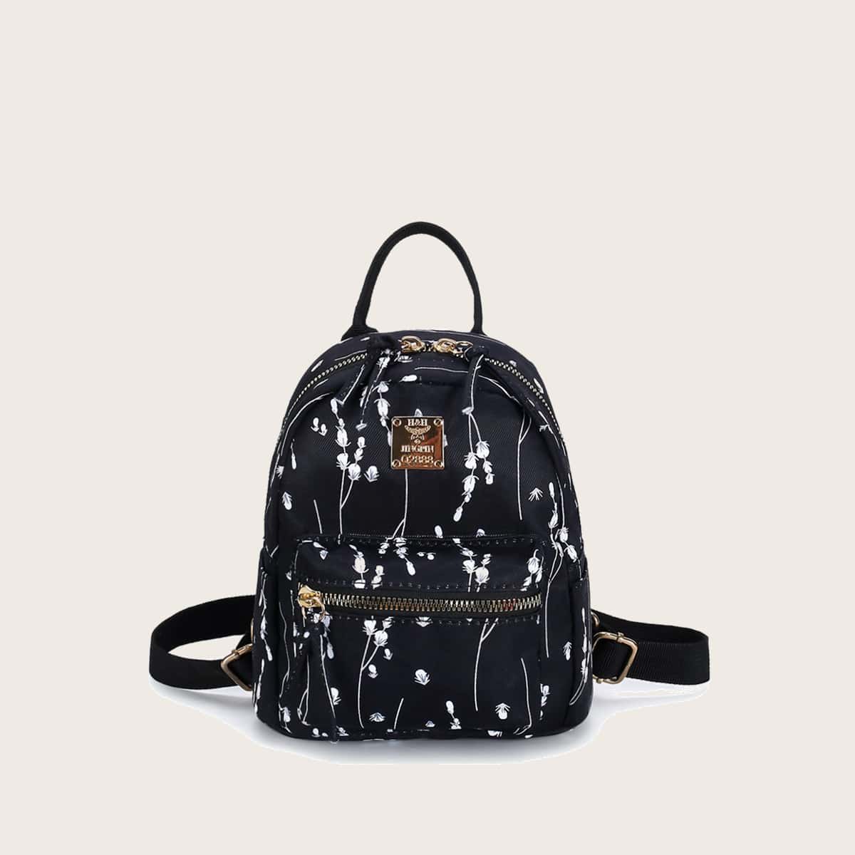 

Floral Pocket Backpack, Black