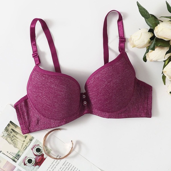 

Button Detail Underwire Bra, Burgundy