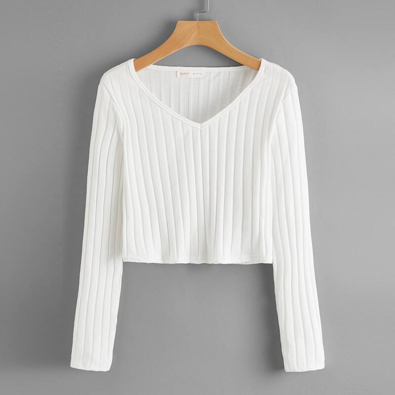 

White Ribbed Crop Tee