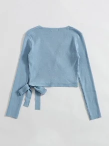 SHEIN Clasi Wrap Tie Side Solid Jumper - Dusty Blue - View 2
