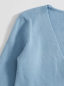 SHEIN Clasi Wrap Tie Side Solid Jumper - Dusty Blue - View 4