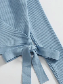 SHEIN Clasi Wrap Tie Side Solid Jumper - Dusty Blue - View 5