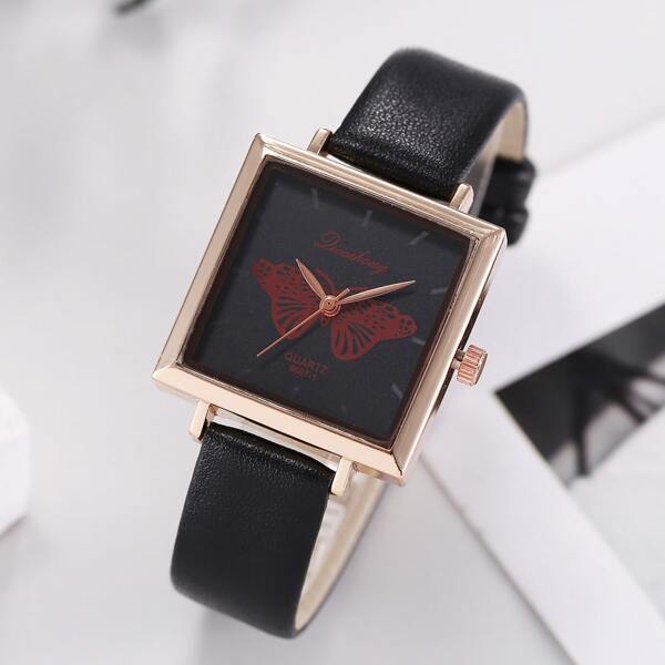 

Butterfly Print PU Strap Square Watch