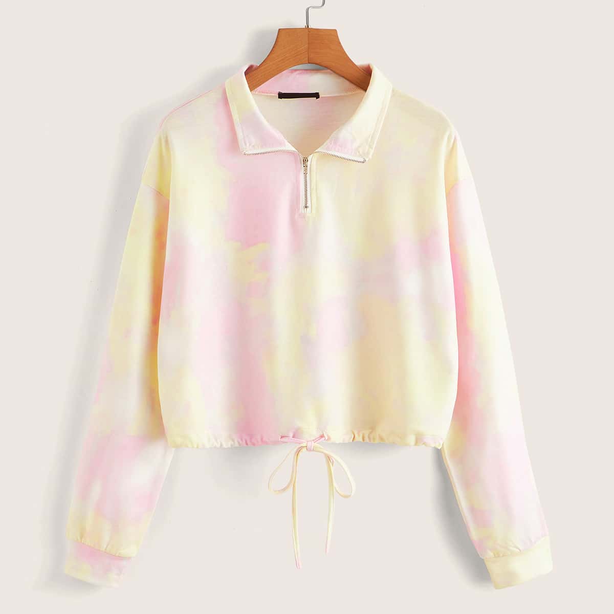 

Tie Dye Drawstring Hem Zip Half Placket Pullover, Multicolor