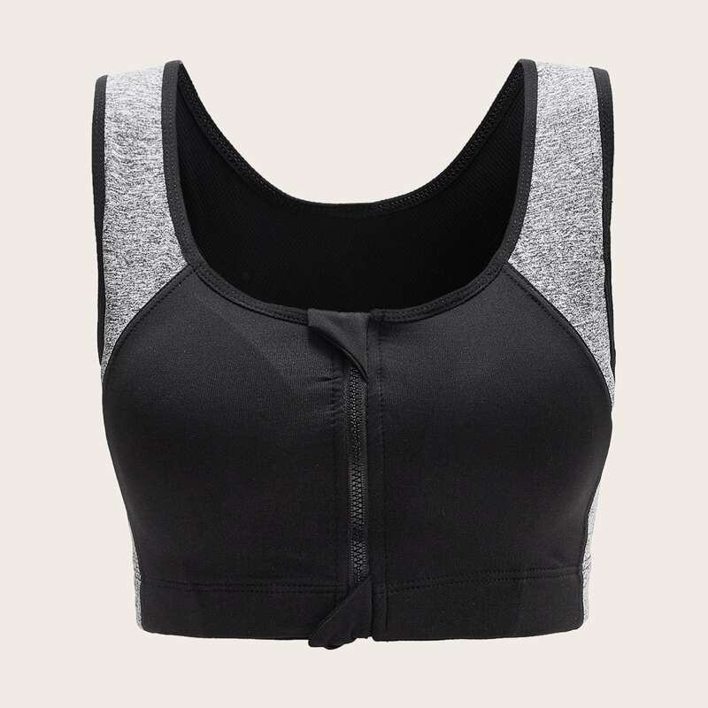 

Zip Up Colorblock Racer Back Sports Bra, Black