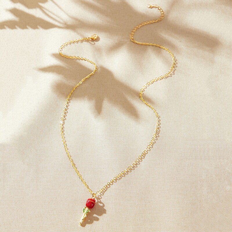 

Rose Pendant Necklace, Gold