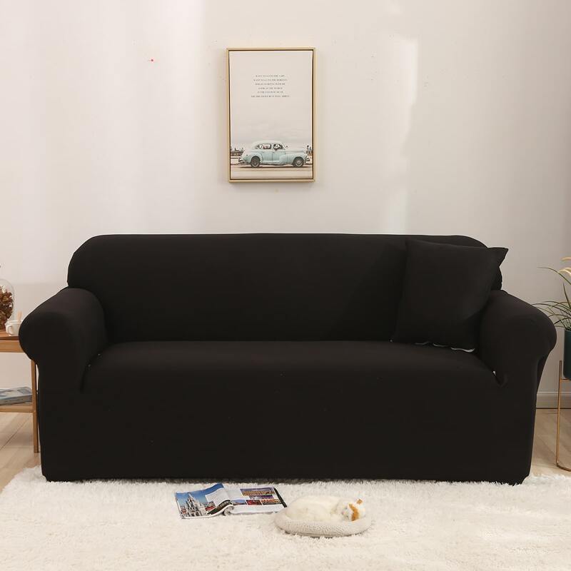 

1pc Solid Stretchy Sofa Cover Without Cushion, Black