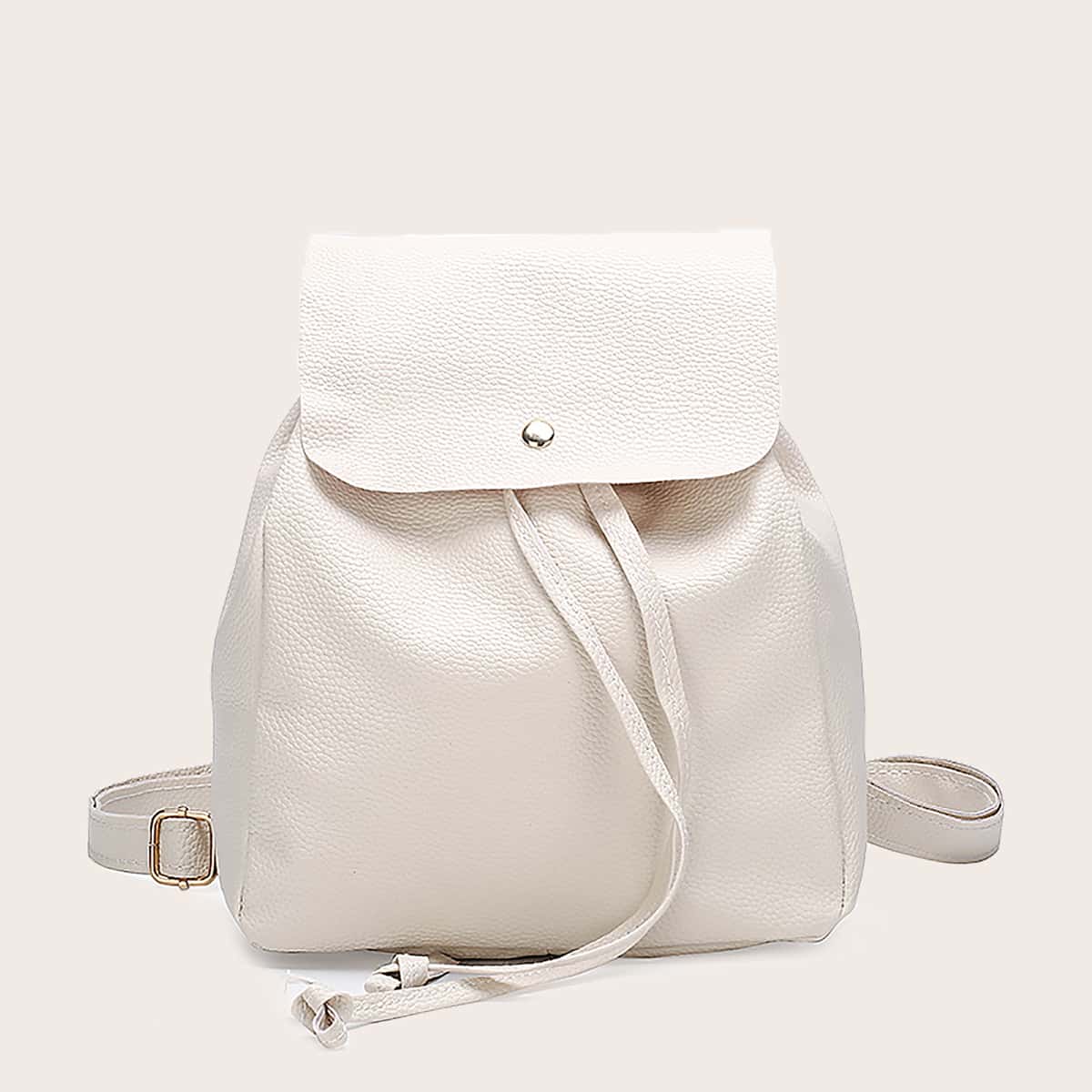 

Drawstring Flap Backpack, Beige