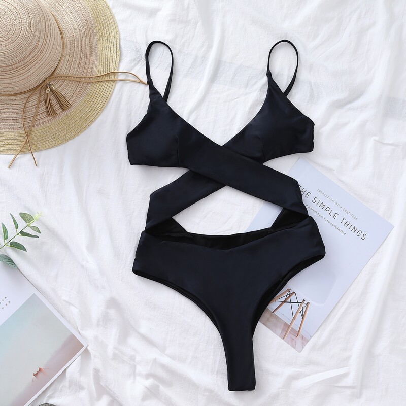 

Cut Out Criss Cross One Piece Swimsuit, Black