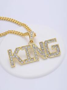 Fashionable and Popular Men Rhinestone Letter Charm Necklace Alloy for Party and for a Stylish Look - Yellow Gold - View 1